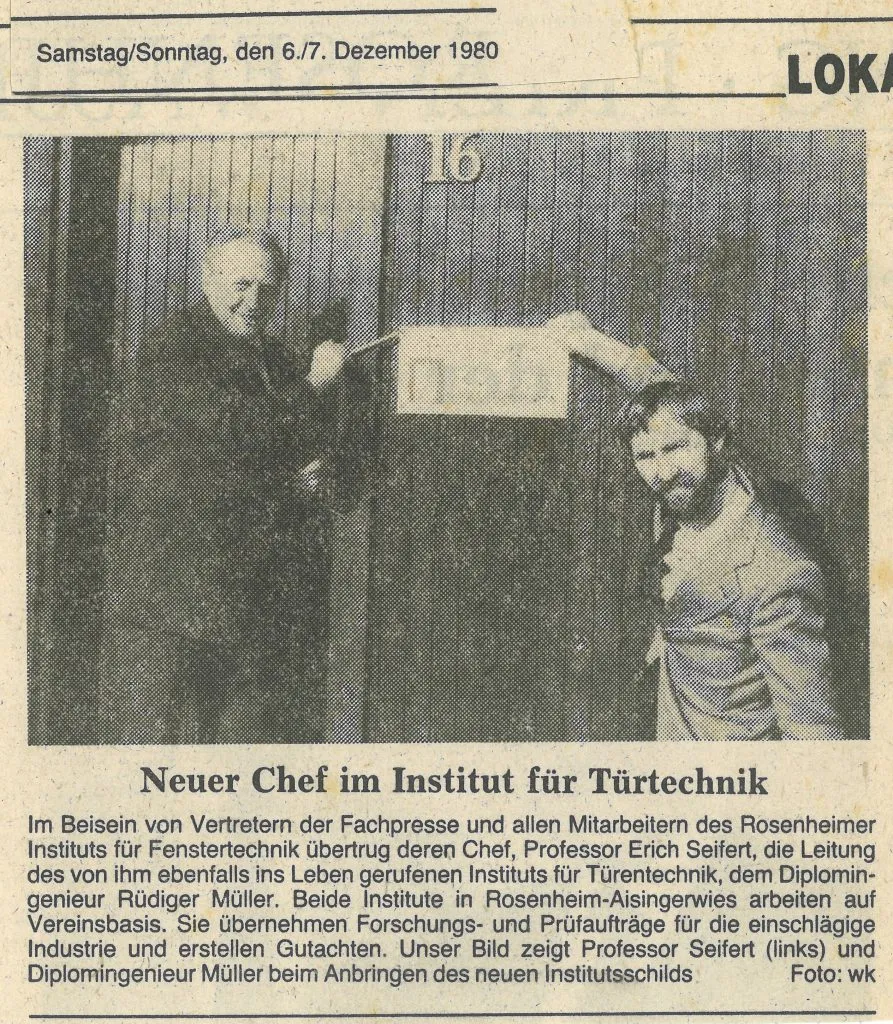 Zeitungsartikel von 1980: Rüdiger Müller wird Leiter des Instituts für Türtechnik